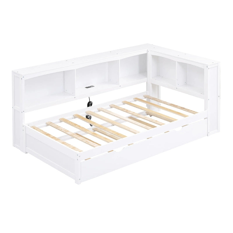 Divano Letto Singolo con Letto Estraibile, Armadietti e Porte USB