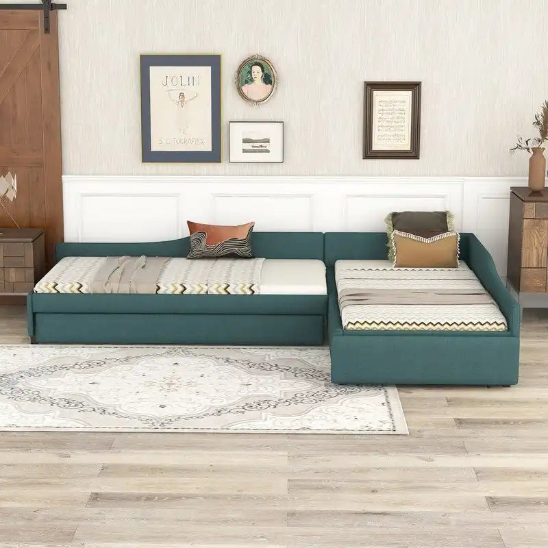 Divano letto imbottito matrimoniale singolo con letto estraibile e cassetto