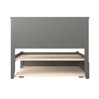 Letto a piattaforma in legno massello full size con pediera, rotelle complete e stazione di ricarica USB