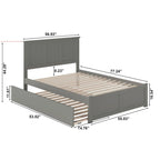 Letto a piattaforma in legno massello full size con pediera, rotelle complete e stazione di ricarica USB