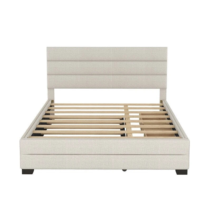 Letto matrimoniale imbottito con letto estraibile singolo e due cassetti