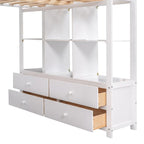 Letto a soppalco full size con scrivania integrata con due cassetti, ripiani portaoggetti e cassetti, grigio