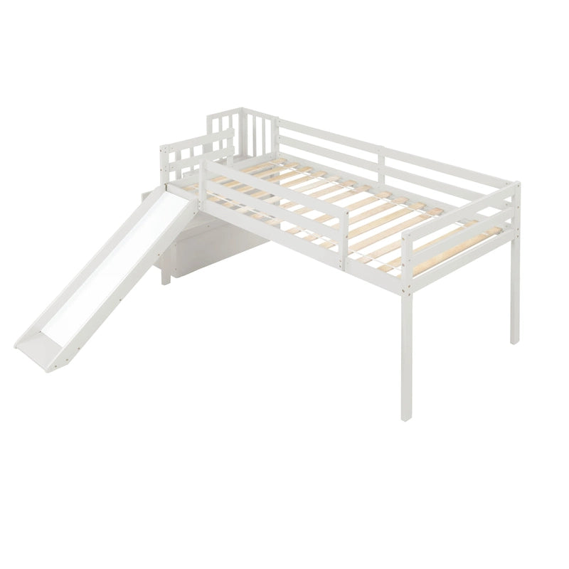 Letto a soppalco con scala, contenitore, scivolo, una piazza, sponde di sicurezza a tutta lunghezza, non necessita di rete a doghe, grigio