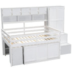 Letto a soppalco in legno di dimensioni standard, grande contenitore con scrivania sotto il letto, con cassetti, con mensole, grigio
