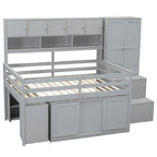 Letto a soppalco in legno di dimensioni standard, grande contenitore con scrivania sotto il letto, con cassetti, con mensole, grigio