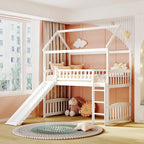 Letto a soppalco a castello con scivolo, struttura in legno, letto-casetta per bambini, design divertente per la camera da letto