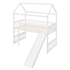 Letto a soppalco a castello con scivolo, struttura in legno, letto-casetta per bambini, design divertente per la camera da letto