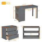 Letto a soppalco basso singolo con scrivania estraibile, 3 cassetti e libreria a 2 ripiani, legno di pino, espresso/grigio/bianco