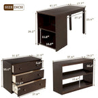 Letto a soppalco basso singolo con scrivania estraibile, 3 cassetti e libreria a 2 ripiani, legno di pino, espresso/grigio/bianco