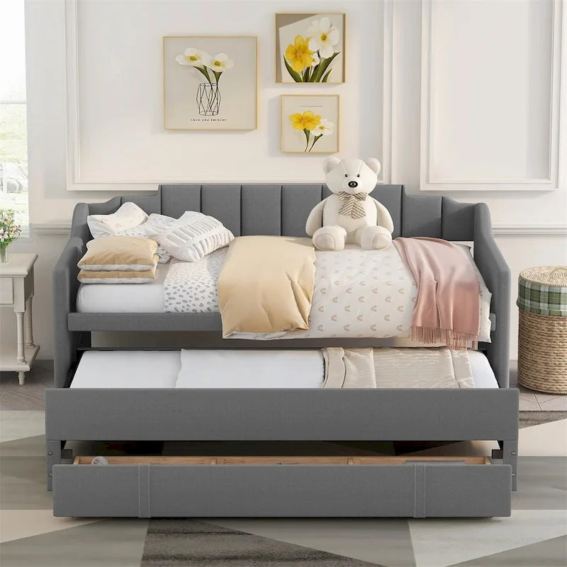 Divano Letto Singolo Imbottito con Letto Estraibile e 3 Cassetti Contenitori, Letto Moderno per Ospiti