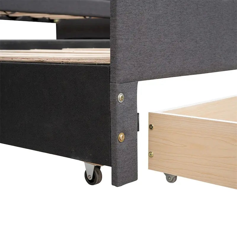 Divano Letto Singolo Imbottito con Letto Estraibile e 3 Cassetti Contenitori, Letto Moderno per Ospiti