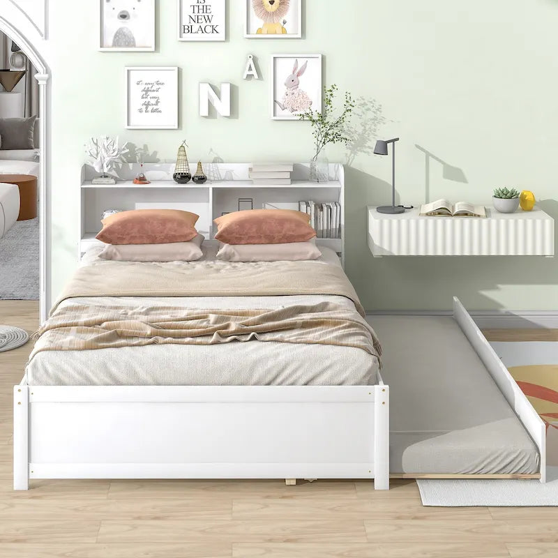 Letto matrimoniale con libreria estraibile