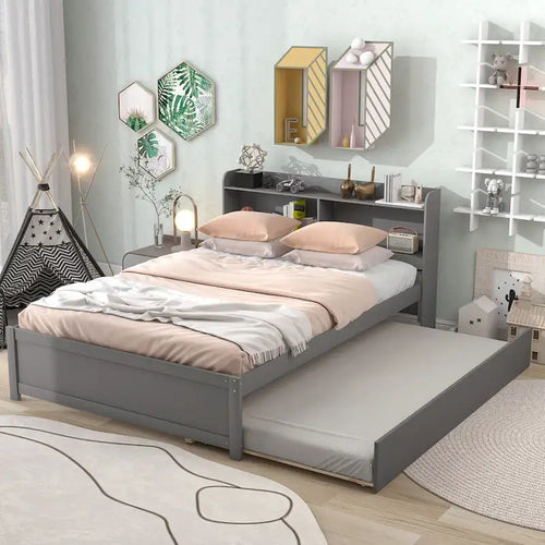 Letto matrimoniale con libreria estraibile