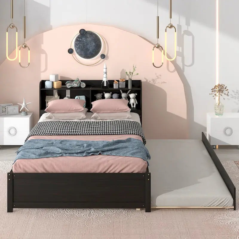 Letto matrimoniale con libreria estraibile