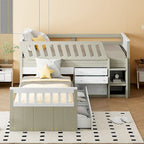 L-shaped Space-Saving Loft and Platform Bed with 7 Drawers and Full Guardrails