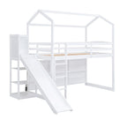 Letto a soppalco singolo in legno a forma di casetta con scivolo, stile casetta da gioco, mobili per cameretta bambini