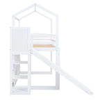 Letto a soppalco singolo in legno a forma di casetta con scivolo, stile casetta da gioco, mobili per cameretta bambini