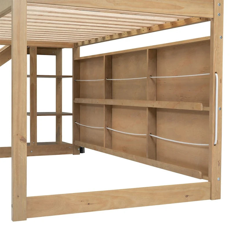 Letto a soppalco singolo in legno a forma di casetta con scivolo, stile casetta da gioco, mobili per cameretta bambini
