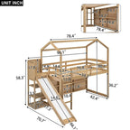 Letto a soppalco singolo in legno a forma di casetta con scivolo, stile casetta da gioco, mobili per cameretta bambini