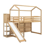 Letto a soppalco in legno a forma di casetta con materasso singolo