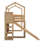 Letto a soppalco in legno a forma di casetta con materasso singolo