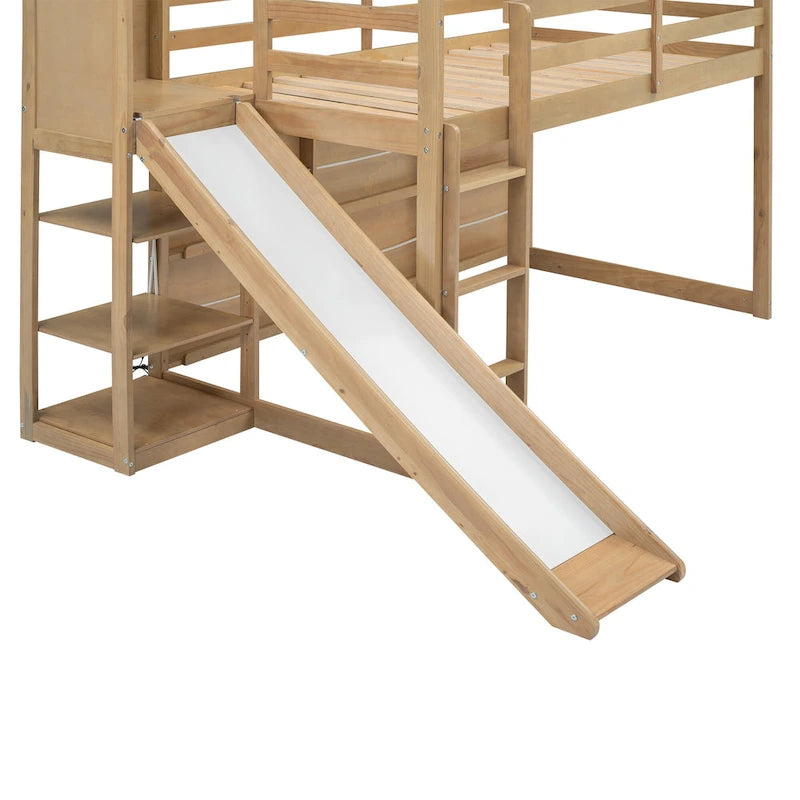 Letto a soppalco in legno a forma di casetta con materasso singolo