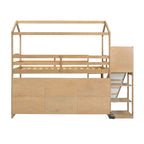 Letto a soppalco in legno a forma di casetta con materasso singolo