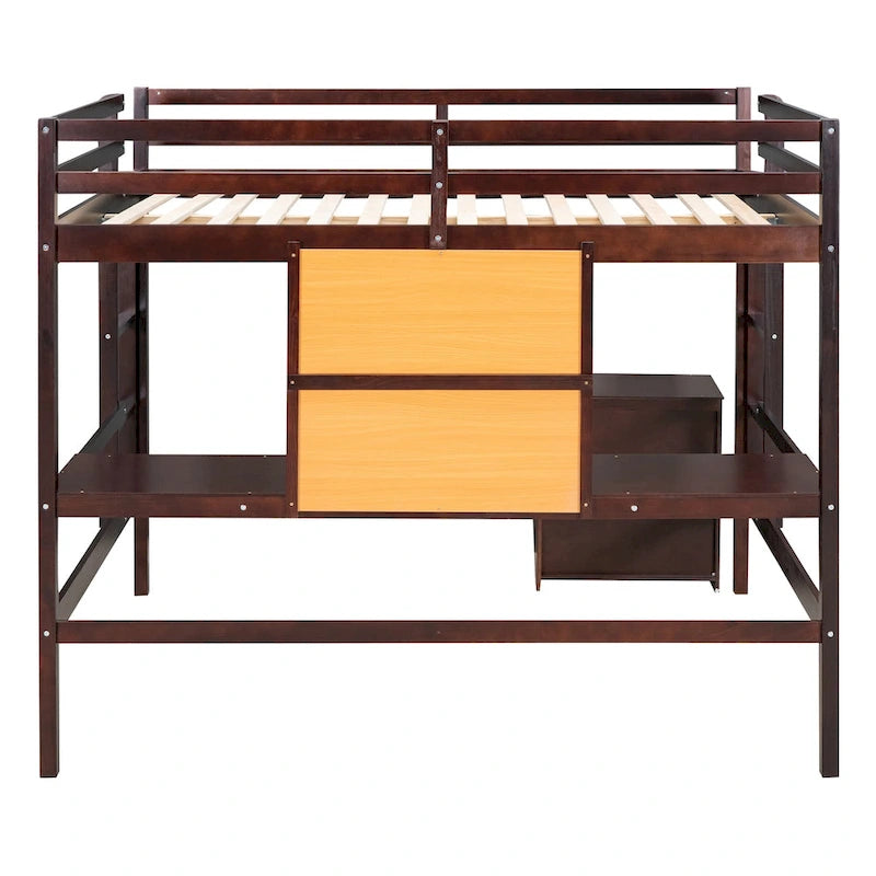 Letto a soppalco Espresso in Pino con Scrivania e Armadio, Lavagna, Sponda di Protezione a Tutta Lunghezza