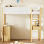Letto a soppalco singolo in legno con contenitore e scrivania convertibile
