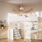 Letto a soppalco singolo in legno con contenitore e scrivania convertibile