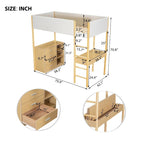 Letto a soppalco singolo in legno con contenitore e scrivania convertibile