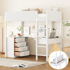 Letto a soppalco singolo in legno con contenitore e scrivania convertibile