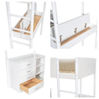 Letto a soppalco singolo in legno con contenitore e scrivania convertibile