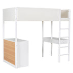 Letto a soppalco singolo in legno con contenitore e scrivania convertibile