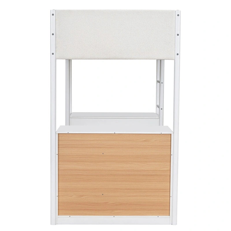 Letto a soppalco singolo in legno con contenitore e scrivania convertibile