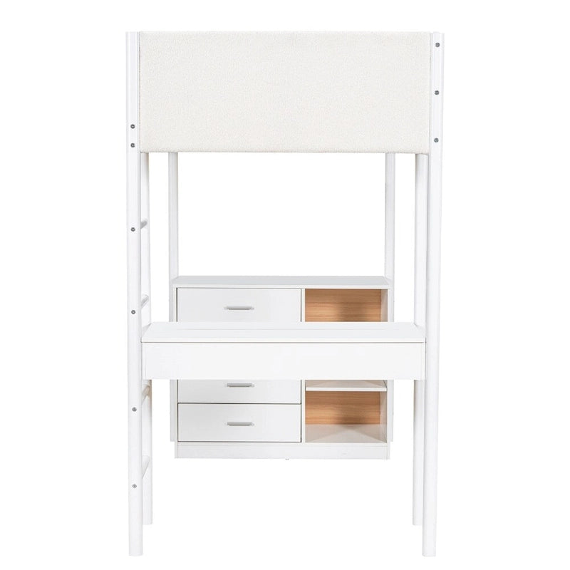 Letto a soppalco singolo in legno con contenitore e scrivania convertibile