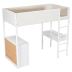 Letto a soppalco singolo in legno con contenitore e scrivania convertibile