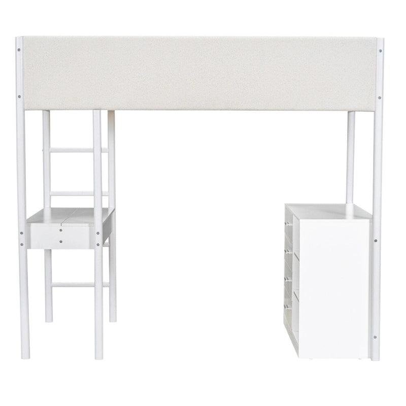 Letto a soppalco singolo in legno con contenitore e scrivania convertibile