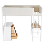 Letto a soppalco singolo in legno con contenitore e scrivania convertibile