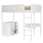 Letto a soppalco singolo in legno con contenitore e scrivania convertibile