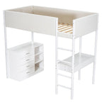 Letto a soppalco singolo in legno con contenitore e scrivania convertibile