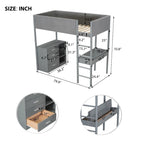 Letto a soppalco singolo in legno con contenitore e scrivania convertibile