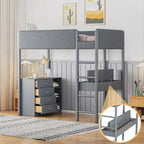 Letto a soppalco singolo in legno con contenitore e scrivania convertibile