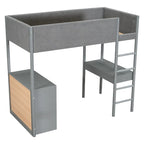 Letto a soppalco singolo in legno con contenitore e scrivania convertibile