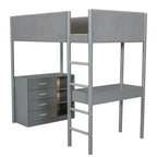 Letto a soppalco singolo in legno con contenitore e scrivania convertibile
