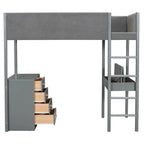 Letto a soppalco singolo in legno con contenitore e scrivania convertibile