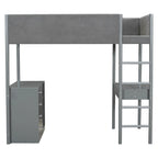 Letto a soppalco singolo in legno con contenitore e scrivania convertibile