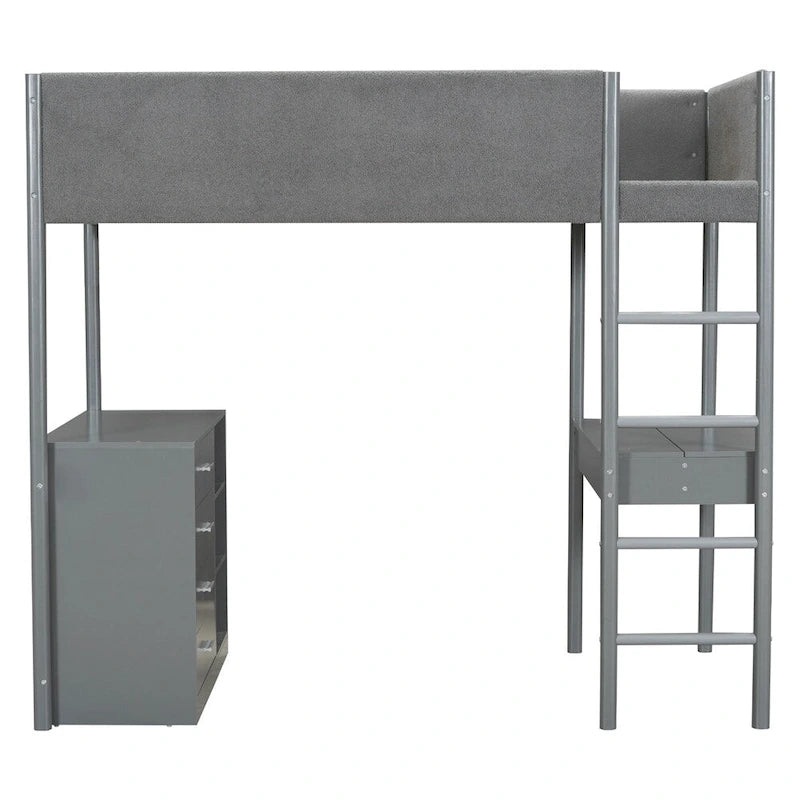 Letto a soppalco singolo in legno con contenitore e scrivania convertibile