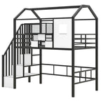 Letto a soppalco singolo in metallo con tetto e contenitore integrato