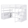Loft Bed with Desk and Shelves, 2 Built-In Drawers, Storage Staircase